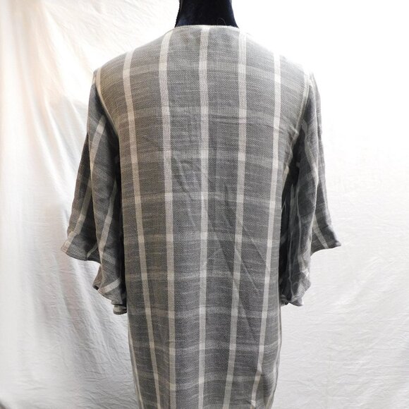 BCBG Max Azria S White & Gray Plaid Bell Sleeve Knit Mini Dress NEW​ - Picture 5 of 5